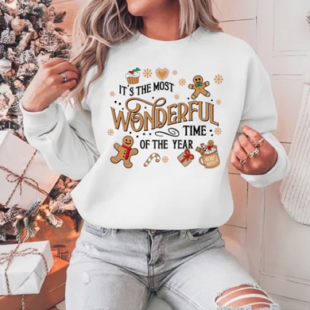Gingerbread White Gildan Sweatshirt 50% Cotton 50% Polyester S-M-L-XL